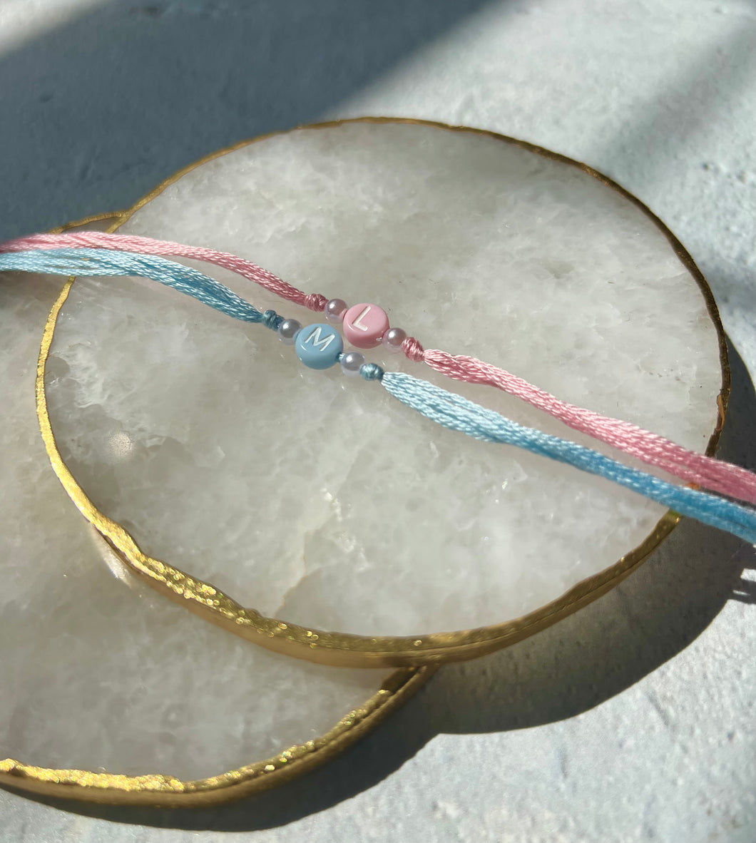 New Personalised Pale Blue & Pink Initial Rakhi / Rakhri